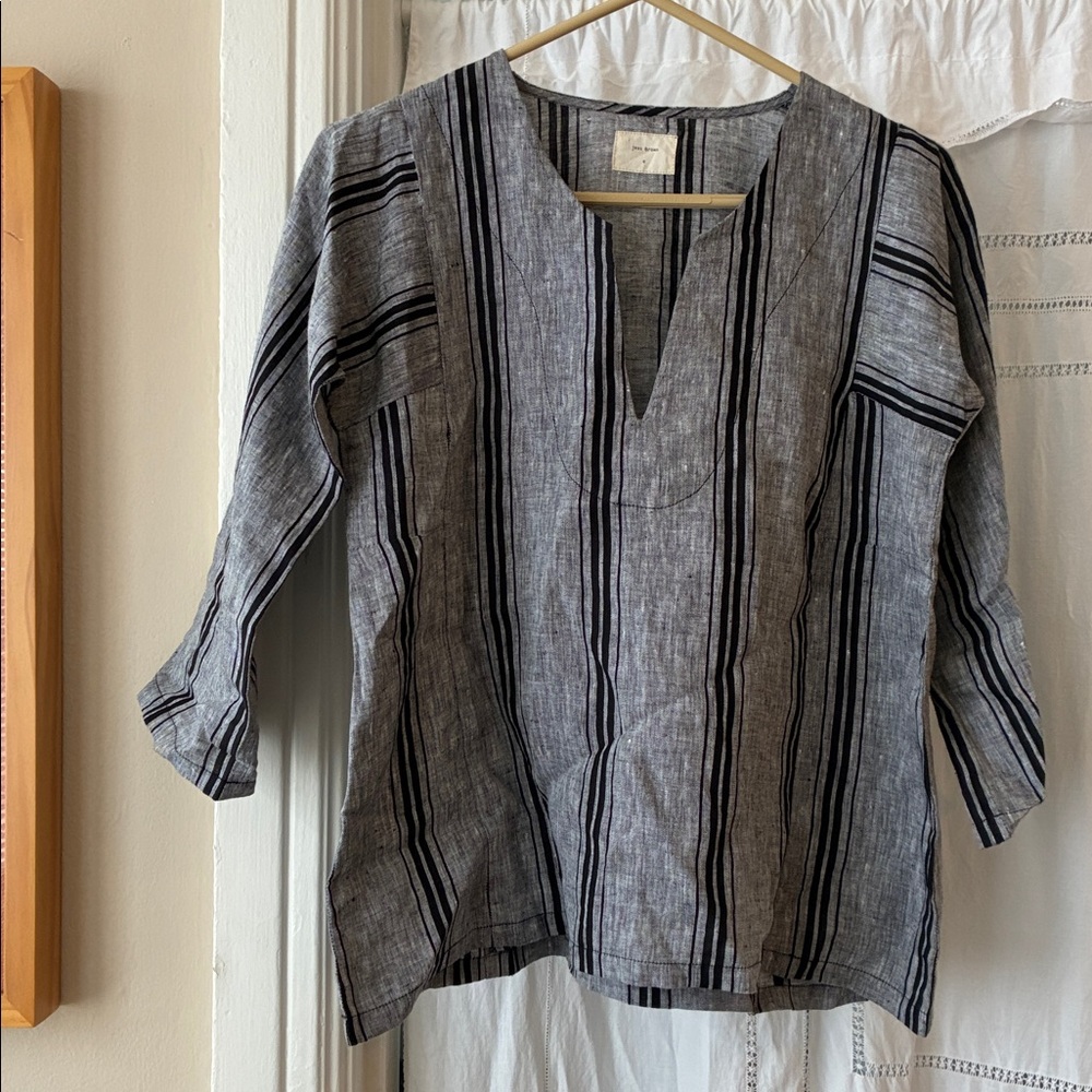 Jess Brown Atelier Grey Black Striped 100% Linen Tunic Size 0 XS